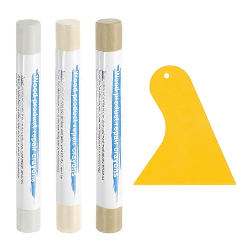 uxcell 3Pcs Wood Filler Sticks, Furniture Scratch Repair Wax Crayons Furniture Touch Up Markers Wood Repair Wax Kit with Spatula for Wood Furniture Floors, 3 Colors Cream White Series - color: Cream White Series
