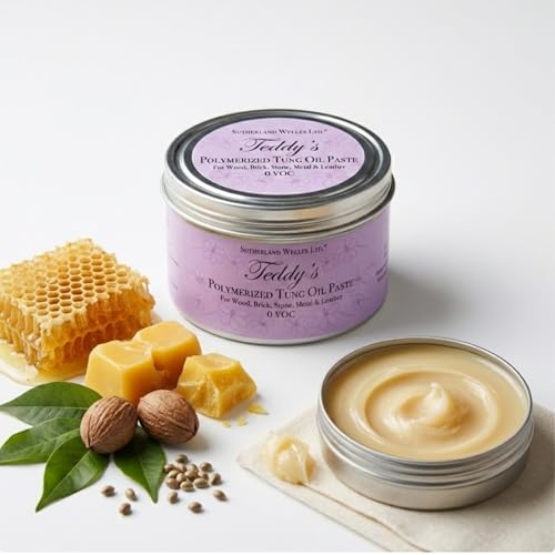 Teddy’s Polymerized Tung Oil Paste - Food Safe Wood Finish & Furniture Wax - Zero VOC Cutting Board Oil for Wood Metal, & Stone - 8 oz