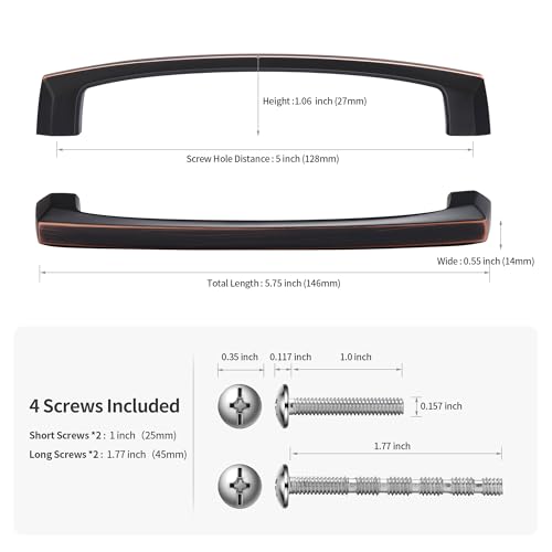 Lardmon 10 Pack 5 Inch(128mm) Hole Center Oil Rubbed Bronze Modern Cabinet Pulls Solid Kitchen Cabinet Handles Hardware Bathroom Vanity Pulls Timeless Drawer Pulls Handles for Dresser - color: Oil Rubbed Bronze, size: 5 Inch Hole Center, style: 10 Pack