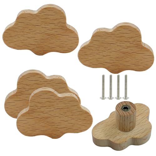 Cloud Shaped Wooden Knobs, Small, 60 x 40 mm, 6Pcs - size: 60 x 40 mm