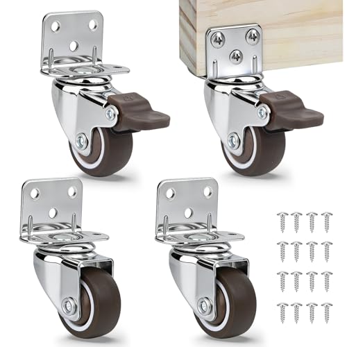 1.5 Inch Side Mount Caster Wheels Heavy Duty Swivel L-Bracket with Brakes - style: 1.5 Inch
