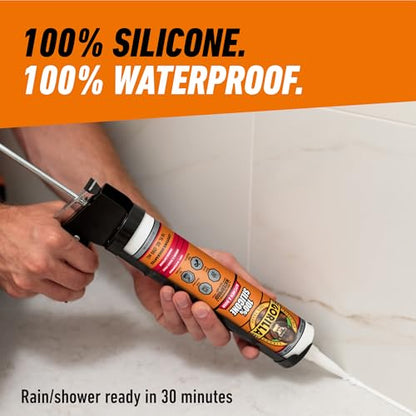 Gorilla 100% Silicone Caulk, Kitchen & Bath Sealant, 10oz Cartridge, Clear - color: Clear, size: 10 Ounce