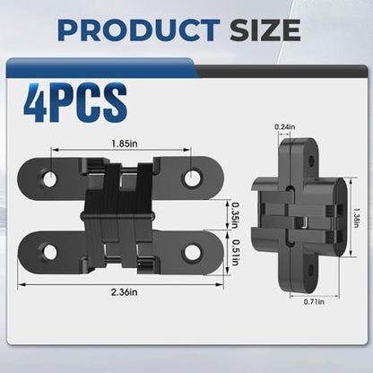 Hidden Door Hinge 0.51 * 2.36Inch 4Pack 180Degree Invisible Black - color: Black, size: 0.51*2.36Inch(4Pcs)