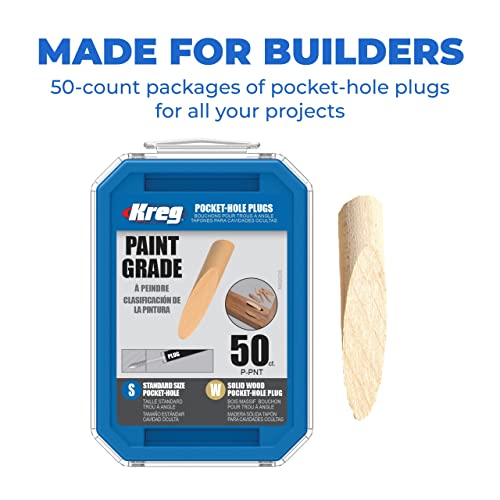 Kreg Solid-Wood Pocket-Hole Plugs, Paint Grade, P-PNT 50 Count - color: Paint Grade Plugs