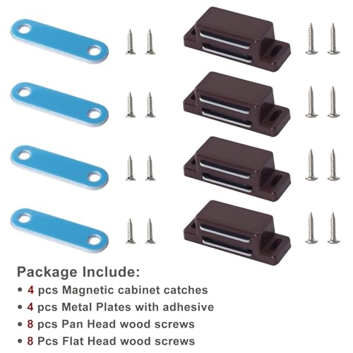 SDTWZW Magnetic Cabinet Door Catch, Brown, Pack of 4 - color: Brown