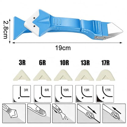 Silicone Caulking Tool 3 in 1 Stainless Steel Head Scraper Caulk Remover Sealant for Kitchen Bathroom Window, Blue - color: Blue