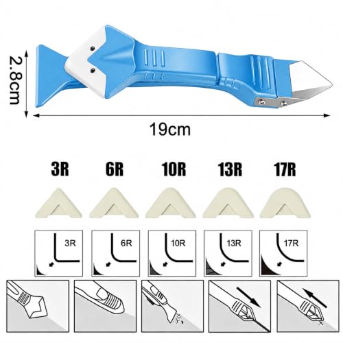 Silicone Caulking Tool 3 in 1 Stainless Steel Head Scraper Caulk Remover Sealant for Kitchen Bathroom Window, Blue - color: Blue
