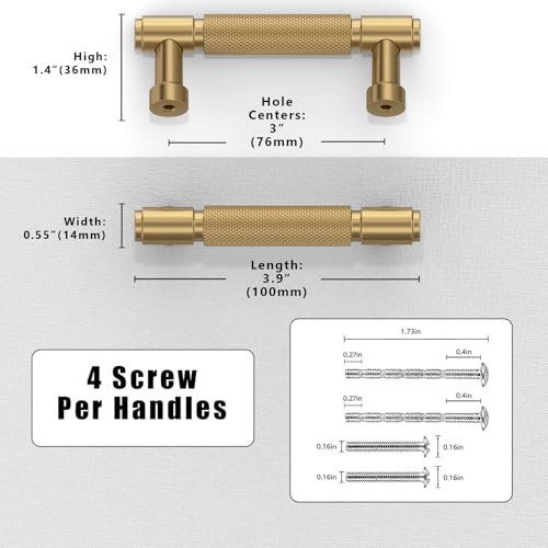 10 Pack Champagne Bronze Knurled Cabinet Pulls 3 Inch(76mm) Kitchen Cabinet Handles Cabinet Hardware Drawer Pulls - color: Champagne Bronze, size: 3" Hole Center