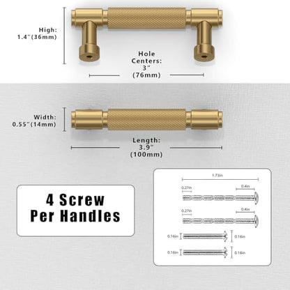 10 Pack Champagne Bronze Knurled Cabinet Pulls 3 Inch(76mm) Kitchen Cabinet Handles Cabinet Hardware Drawer Pulls - color: Champagne Bronze, size: 3" Hole Center