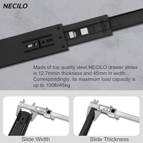 NECILO 14 Inch Soft Close Slides, 100lb Full Ext Ball Bearing, 1 Pair - size: 14 Inch