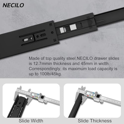 NECILO 22 Inch Soft Close Slides, 100lb Full Ext Ball Bearing, 1 Pair - size: 22 Inch
