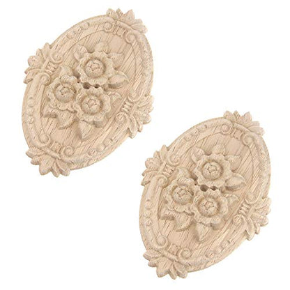 T Tulead Wood Carved Applique Decorative Onlay Oval 5"x3.54", 2-Pack - style: Oval, 5"x3.54"