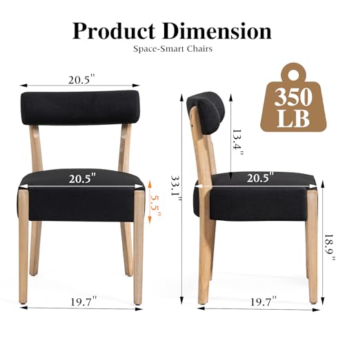 ZJhome Dining Chairs Set of 4, Mid-Century Modern Wooden Kitchen Chairs with Linen Upholstery - Low-Back Woven Design for Kitchen & Dining Room,Black Fabric - color: Black, size: Set of 4