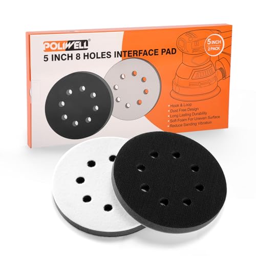POLIWELL 5 Inch 8-Hole Interface Pad for Orbital Sander, Hook & Loop