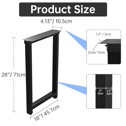 TOCRETOARE Metal Table Legs Heavy Duty, 28”H x 18”W, Metal Furniture Legs for Dining Desk Bench and Coffee Table, Industrial Black DIY Iron Bench Legs, Set of 2 - color: Rectangle, size: 28"Hx18"W