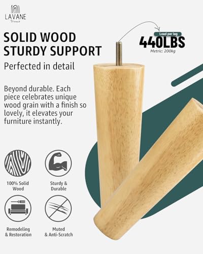 La Vane 12 inch / 30cm Solid Wood Furniture Legs - Tapered Replacement Feet with 5/16 inch Thread & Mounting Plates - Set of 4 for Sofa, Couch, Cabinet, Ottoman - color: Tapered, size: 4PCS - 12" / 30cm
