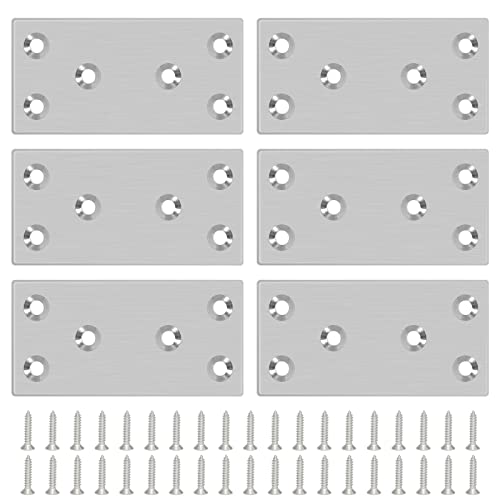 6PCS 3.11'' x 1.57'' Mending Plates, Flat Metal Bracket with Holes, Stainless Steel Connector for Wood Desk Chair Cabinet Drawer Closet Frame Furniture with 36PCS Screws