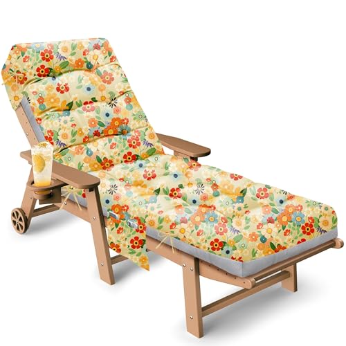 Outdoor Chaise Lounge Chair Cushion, 71 x 22 x 4.7 Inches Waterproof Chaise Lounge Cushions Replacement for Outdoor Furniture, Thickened Non-Slip Patio Lounge Chair Cushions, Daisy - color: Daisy