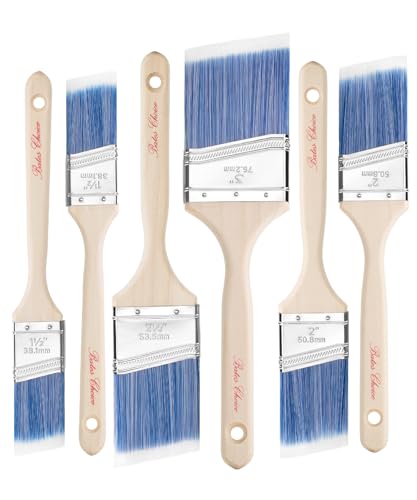 Bates Angle Paint Brushes, 6 Pack - Assorted Sizes, Treated Wood Handle, for Walls & Furniture - color: Wood Handle Angle, size: 6 Pack, 1.5”, 2”, 2.5”, 3"