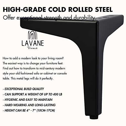 La Vane 6 Inch Diamond Triangle Metal Furniture Legs 4PCS- Heavy Duty Iron - color: Black, size: 6" / 15cm