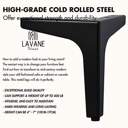 La Vane 6 Inch Diamond Triangle Metal Furniture Legs 4PCS- Heavy Duty Iron - color: Black, size: 6" / 15cm