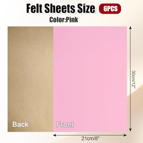 Biaungdo Pink Self Adhesive Felt Sheets, 8 x 12 Inch, 6 Pcs - color: Pink
