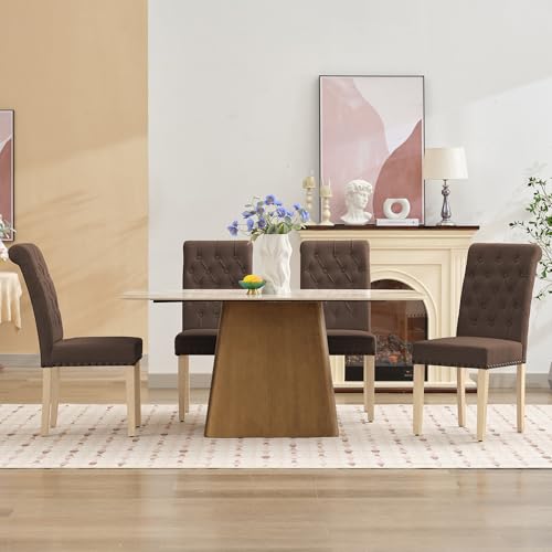 LOULENS Fabric Dining Chairs Set of 6, Upholstered Kitchen Chairs, Brown - color: Brown, size: Set of 6