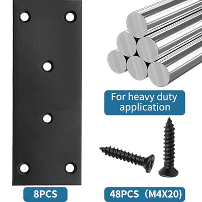VIKKSAER 8Pcs Black Mending Plate with Screws, Stainless Steel Metal Flat Straight Brace Bracket, Double-Wide Joining Plate for Cabinets, Bookshelves & Tables (5 x 1.9 x 0.65 inch) - size: 5 x 1.9 x 0.65 inch