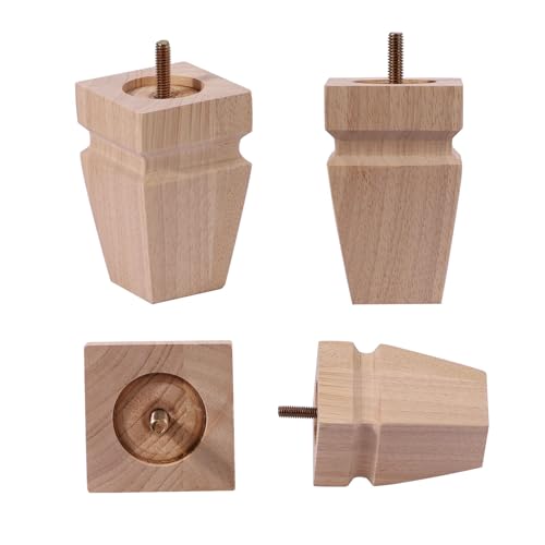 Unfinished Oak Sofa Legs-Heavy Duty Mid Century Solid Wood Replacement Furniture Legs Set of 4 for Couch, Table, Bench, Bed, Dresser, Chair - with Installation Hardware (Natural 4" H*2.5" W) - color: Plain Wood Color, size: 4"H*2.5"W