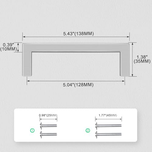 5" (128mm) Hole Centers Brushed Nickel Stainless Steel Cabinet Pulls 20 Pack - Handles for Kitchen Cabinets, Bathroom Drawers & Dressers - color: Brushed Nickel, size: 5 Inch Hole Centers