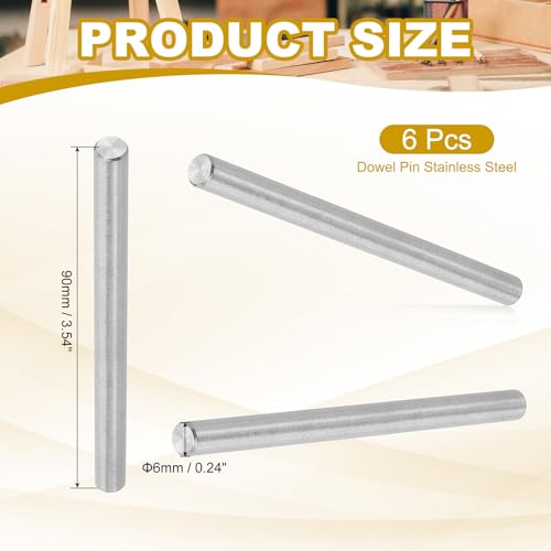 PATIKIL 6mm x 90mm Dowel Pin Stainless Steel, 6 Pcs 304 Stainless Steel Pegs Shelf Pins Rod Support Metal Fasten Elements for Shelves Furniture Fixing Component, Silver - size: 6mm x 90mm