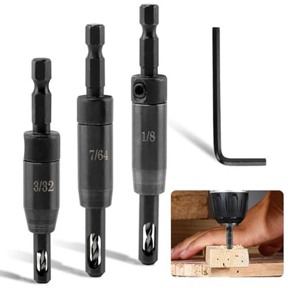 3-Piece Self Centering Drill Bit Set, Ultra-Hard Steel VIX Bit with Hex Key
