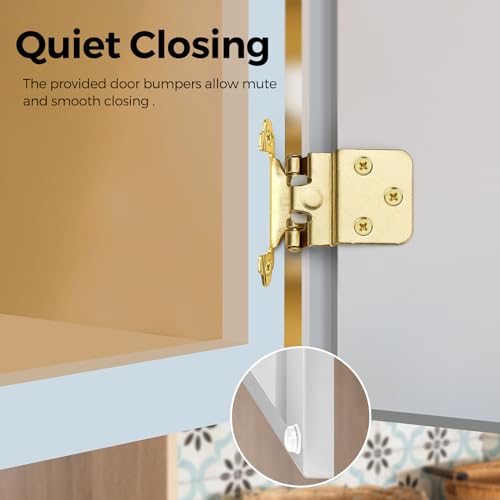 4 Pack 2 Pair Gold Cabinet Hinges, 3/8" Inset Semi-Concealed Hinges - color: Gold, size: 3/8" Inset