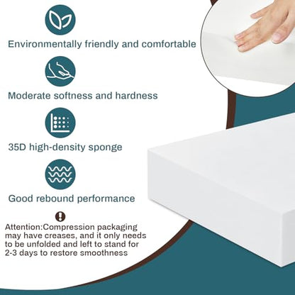 Frienda 1 Pack 6" x 22" x 24" Upholstery High Density Craft Foam, White - size: 6" x 22" x 24"