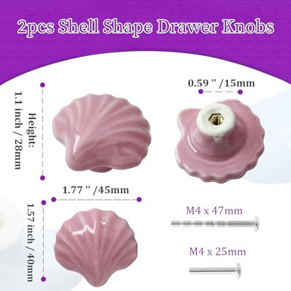 2pcs Ceramic Shell Pink Drawer Knobs, Cute Cabinet Pulls for Kids - color: Pink + Shell Shape, size: 2 Pack