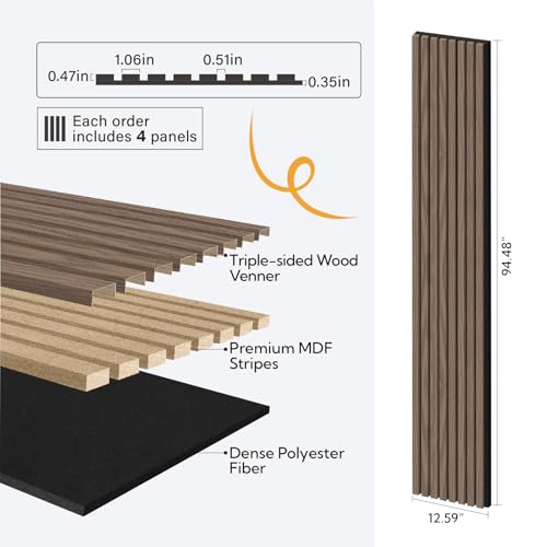 Olanglab Wood Panels for Wall 4Pack 94.5"x12.6" Dark Walnut - color: Dark Walnut
