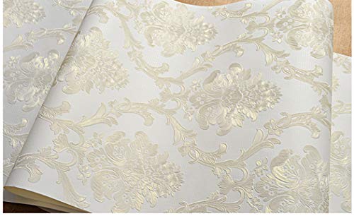 TAOGIFT Victorian Damask Embossed Wallpaper Peel and Stick Wall Paper Mural for Bedroom Bathroom Living Room Home Decoration (53cmx5m, Beige) - color: Beige