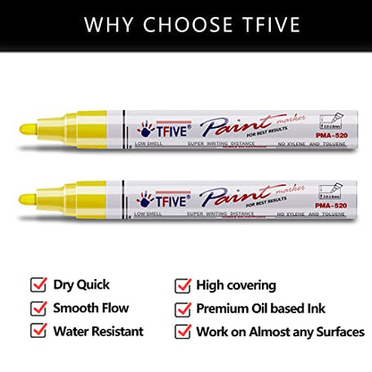 TFIVE Yellow Permanent Markers Paint Pens, 2 Pack Oil Based Paint Markers - color: Yellow