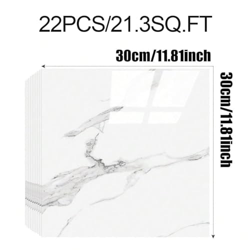 Chejiaye 22pcs Marble Peel and Stick Backsplash Waterproof Washroom Wall Panels, Peel and Stick Tile, PVC Foam Wall Panels for Kitchen,Bathroom,Living Room,White and Grey(Not Real Tile,11.8" x 11.8") - color: White and Grey, size: 11.8" x 11.8" x 22Pack