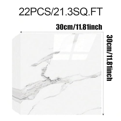 Chejiaye 22pcs Marble Peel and Stick Backsplash Waterproof Washroom Wall Panels, Peel and Stick Tile, PVC Foam Wall Panels for Kitchen,Bathroom,Living Room,White and Grey(Not Real Tile,11.8" x 11.8") - color: White and Grey, size: 11.8" x 11.8" x 22Pack