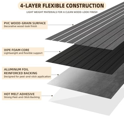 Peel and Stick Wood Slat Wall Panels, Dark Gray, 118 x 15.7 in - color: Dark Grey Oak, size: 15.7" x 118"