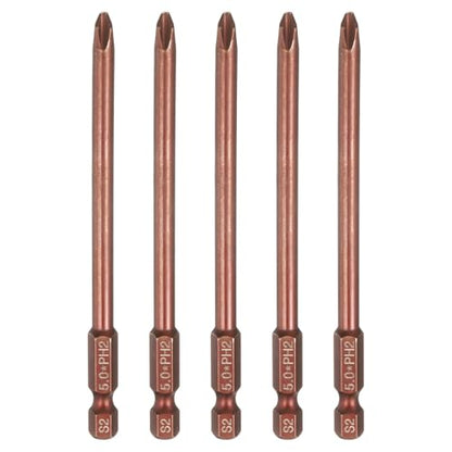 HARFINGTON 5pcs #2 Phillips Screwdriver Bit PH2 1/4" Hex Shank 4" (100mm) Long 0.2" Rod Magnetic Cross Head Drive Drill Bits S2 Steel Industrial Screw Driver Electric Power Tool, Brown - size: PH2 x 4" x 0.2"