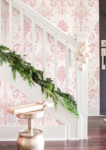 Damask Floral Peel and Stick Wallpaper Boho Pink and White Contact Paper - color: Pink, size: 17.3" x 118"