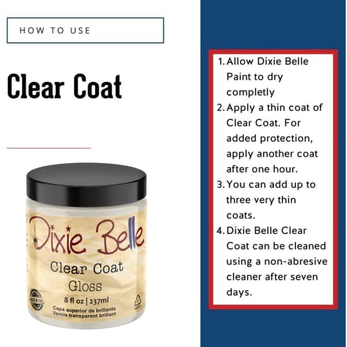 Dixie Belle Paint Company - Clear Coat Gloss (8oz) - Polyacrylic Topcoat - color: Gloss, size: 8 Fl Oz (Pack of 1)