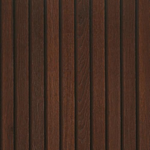 FunStick 36"x200" Dark Brown Slats Wood Peel and Stick Wallpaper Faux 3D Walnut Wood Slats Wall Paper Decor for Bedroom Bathroom Living Room Walls Shelves Removable Wood Grain Contact Paper Waterproof - size: 200" x 36"