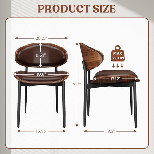 REONEY Dining Chairs Set of 4, Mid-Century Modern Kitchen Chairs, Brown - color: Brown Pu