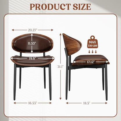 REONEY Dining Chairs Set of 4, Mid-Century Modern Kitchen Chairs, Brown - color: Brown Pu