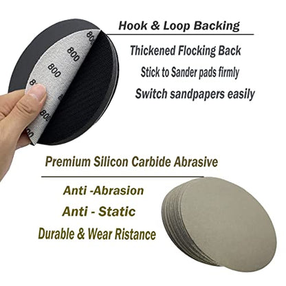 6 Inch 800 Grit Wet Dry Sandpaper，25 PCS Hook and Loop Sanding Discs - style: Grit 800