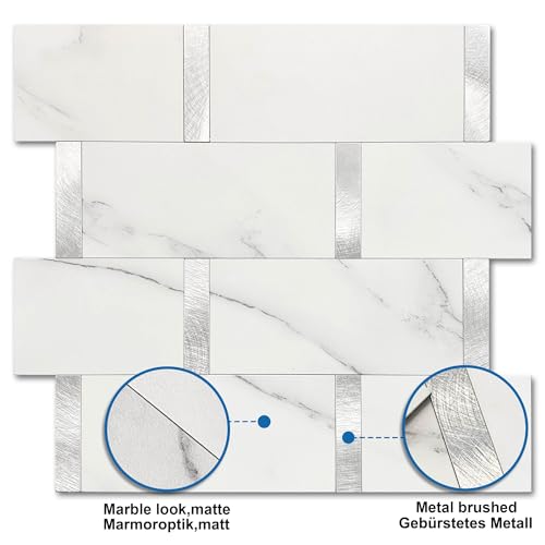 Subway Backsplash Peel and Stick Backsplash Tile White Silver 10pcs - color: White Silver, size: 10sheets