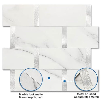 Subway Backsplash Peel and Stick Backsplash Tile White Silver 10pcs - color: White Silver, size: 10sheets